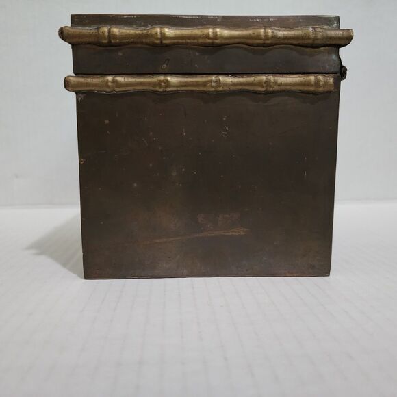 Unmarked Metal Trinket Box with attached Lid 5"x 5" x 5" - Picture 3 of 13